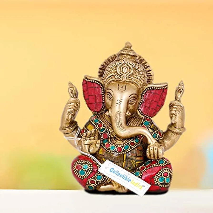 Collectible India 5.5" Lord Ganesha Brass Idol Statue God Ganesh Sculpture