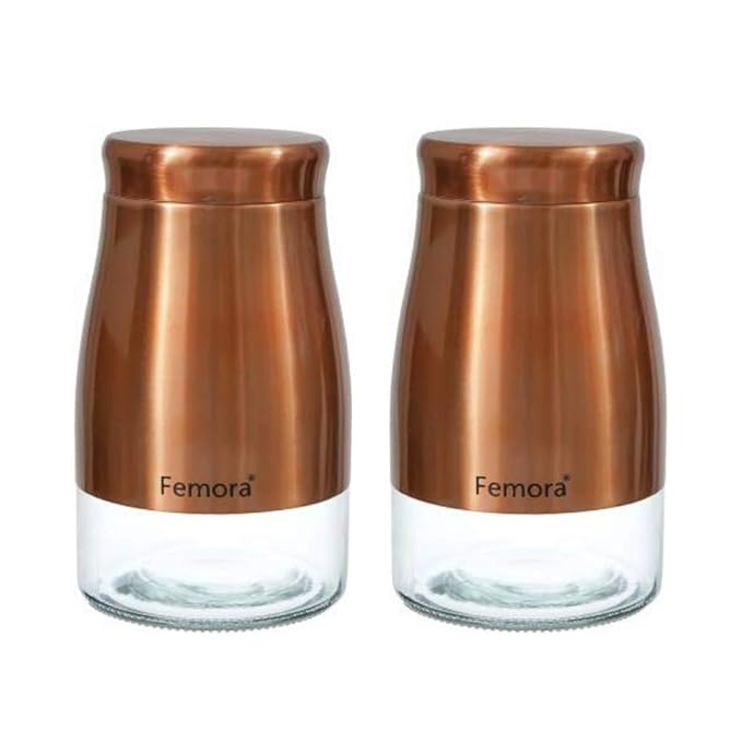 Femora Kitchen Storage Jars Copper Finish With See Through Bottom Jar | 900 Ml | Pack of 2