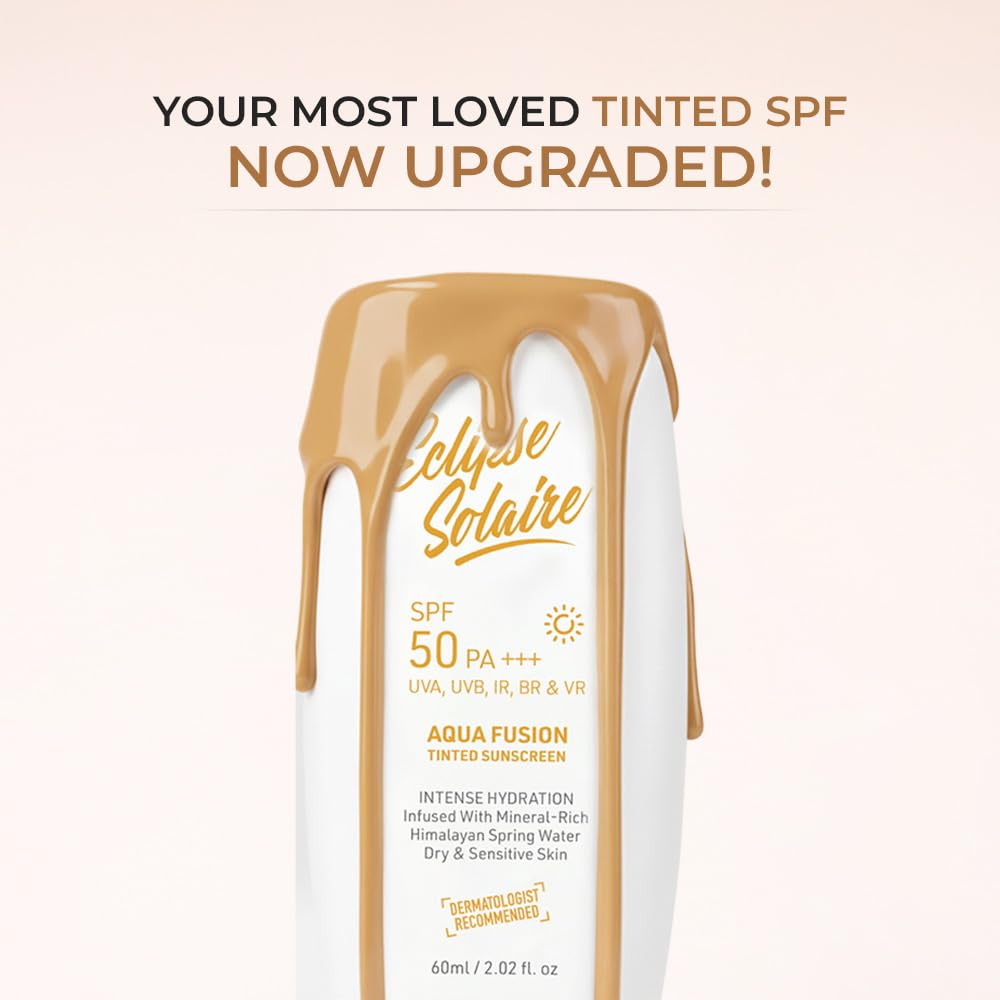 Eclipse Solaire Aqua Fusion Sunscreen SPF50 | 5X Protection with SPF 50 PA+++ | Infused with Himalayan Spring Water | Non-Greasy, For All Skin Types â€“ 60ml