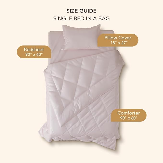 Stoa Paris Satin Bed in A Bag Collection with Single Comforter With 1 Pillow Cover Colour Blushing Pink