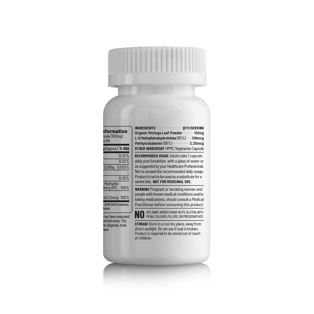 Unived Basics B12+Folate | Vitamin B12 (Methylcobalamin) with 5-MTHF BioAvailable Folate | Essential for Vegan & Vegetarians | 60 Vegan Capsules