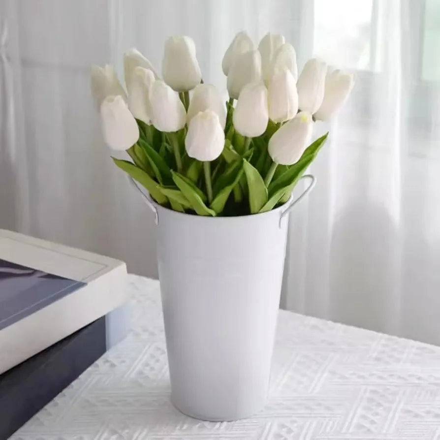 Artificial Tulips 20Pcs Real Touch Fake Tulips PU Flower Arrangement Bouquets White20