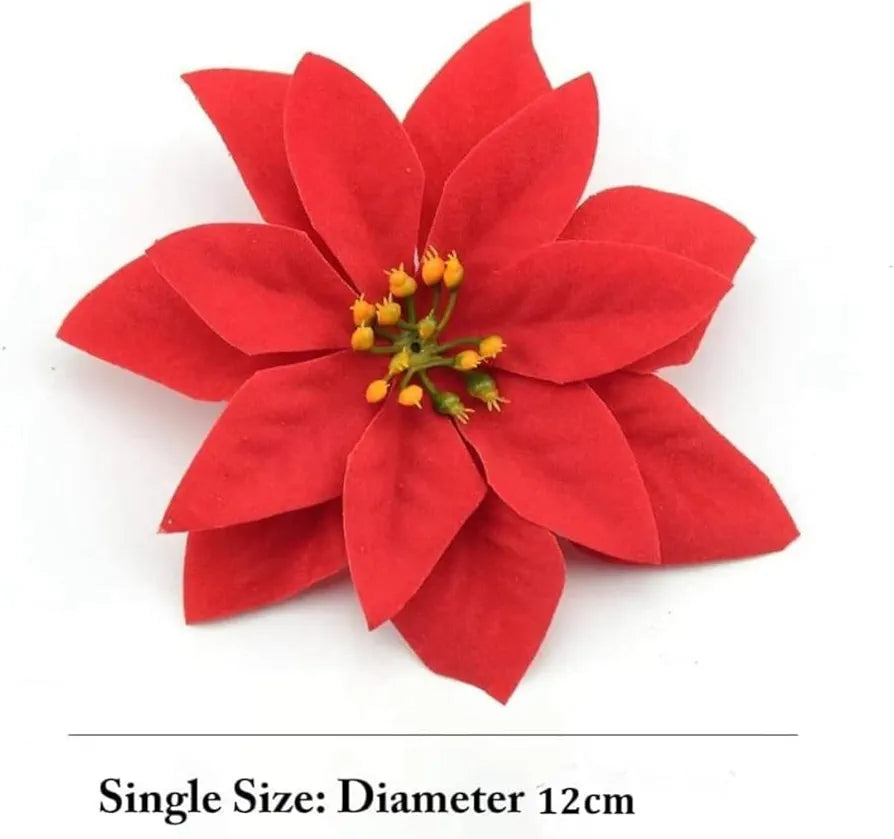 Christmas Poinsettias Red/Gold Velvet Decorative Artificial Flowers Christmas Flowers of Velvet Mix Color (Pack of 12)