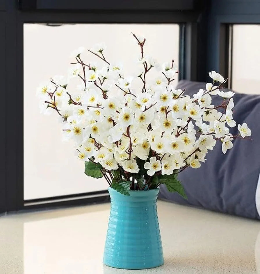 Artificial Flowers Bunch Cherry Blossom Ideal for vase Without vase White 55 cm Height Fabric