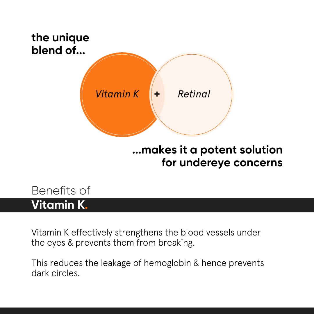 Minimalist Vitamin K + Retinal 01% Under Eye Cream | Reduces Dark Circles, Wrinkles & Fine Lines | With Caffeine for Puffiness | For Women & Men | 14 gm
