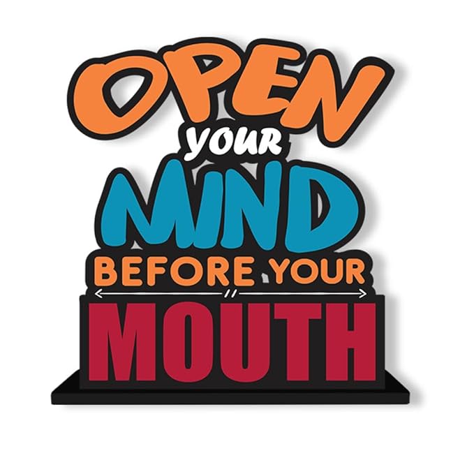 Artvibes Wooden Idols and Figurine Open Your Mind Before Your Mouth Quote Table Decor for Office Desk | Home Decor Item