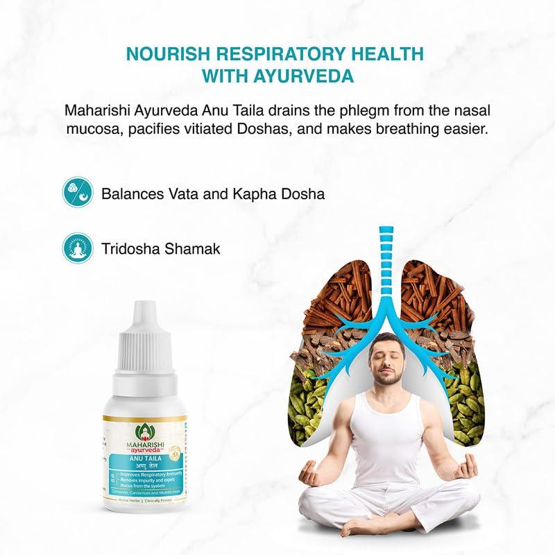 Maharishi Ayurveda Anu Taila - Nasal Congestion Relief Oil | Migraine & Sinusitis Treatment | Improve Sensory Perception | Herbal Formula | 10ml