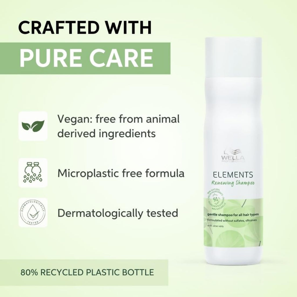 Wella Professionals Elements Renewing Shampoo | Gentle Cleanser for Shiny, Frizz-Free Hair | Sulphate Free Shampoo, Silicone, Paraben Free & Vegan | With Aloe Vera, Vitamin E