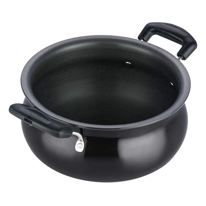 Vinod Black Pearl Hard Anodised Non Stick Handi with Lid - 2 Litre, Mini | 3.25mm Thickness | Biryani Pot