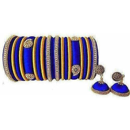 Royal Blue Grand Wedding Silk Thread Bangle Set with Jhumka Ear rings