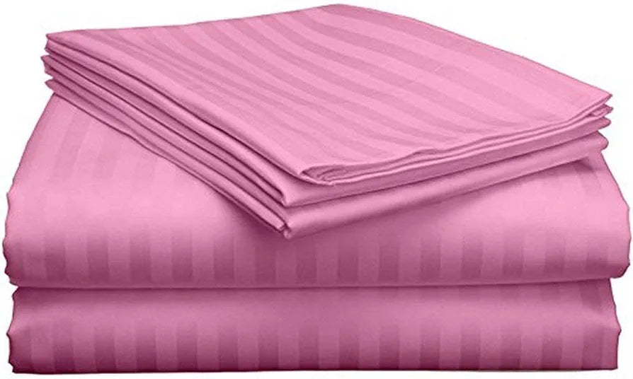Purav Light Microfiber Flat Single Bed Bedsheet Plain Striped Cotton Bedsheet with 1 Pillow Cover for Queen Size Bed 340 TC Breathable Pink