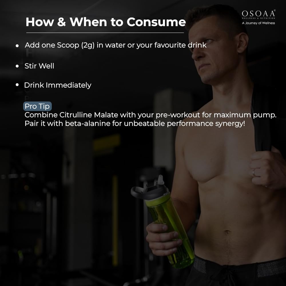 OSOAA Pure Citrulline Malate 2:1 Supplement Powder - 100g, Unflavoured | Boosts Nitric Oxide, Pre Workout Amino Acid for Muscle Strength & Endurance