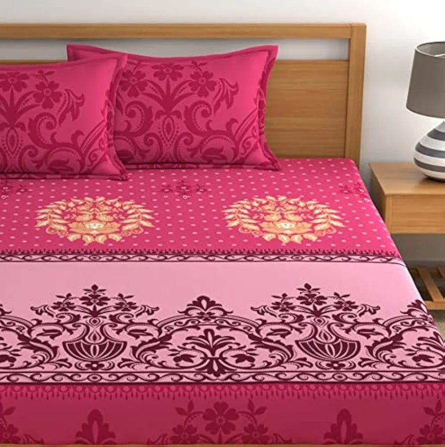 Dreamscape Cotton King Bedsheet with 2 Pillow Covers Pink21