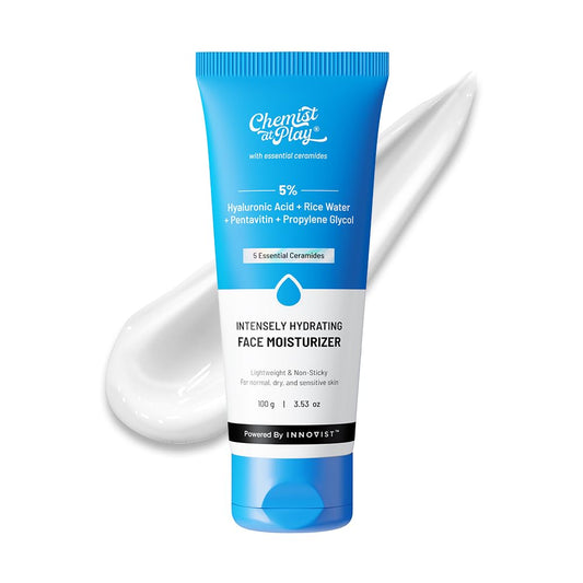 Chemist At Play Intensely Hydrating Face Moisturizer for Dry Skin | 24 Hr Moisturization | Repairs Skin Barrier | Lightweight, Non-Sticky Cream | With Barrier-Repair Actives | For Men & Women | 100g