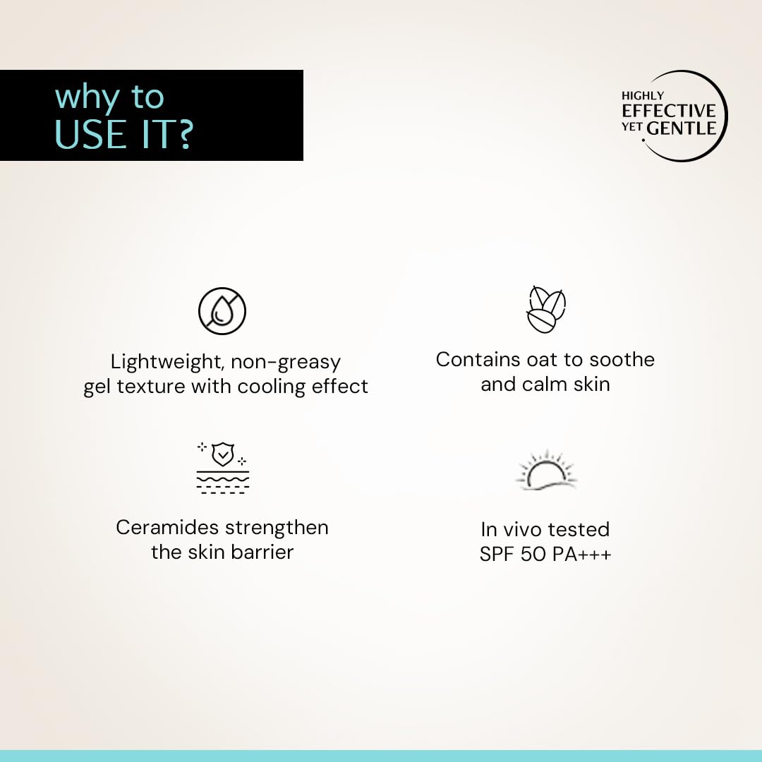 Deconstruct Oats & Ceramide Gel Sunscreen In Vivo Tested SPF 50 PA+++ | Barrier Repair for Sensitive & Oily skin | Soothes, Calms Skin | Matte, Lightweight & Airy, Non-greasy | For Men & Women - 50g