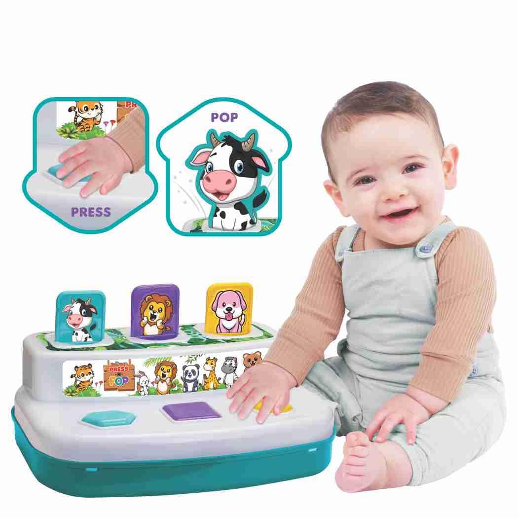 Toymate's Press and Pop A 2 in 1 Animals and 3 colourfull Balls pop up