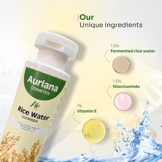 Auriana Cosmetics Rice Water Cleanser 1.5% Fermented Rice Water 1.5% Niacinamide 1% Vitamin E - 125 ml