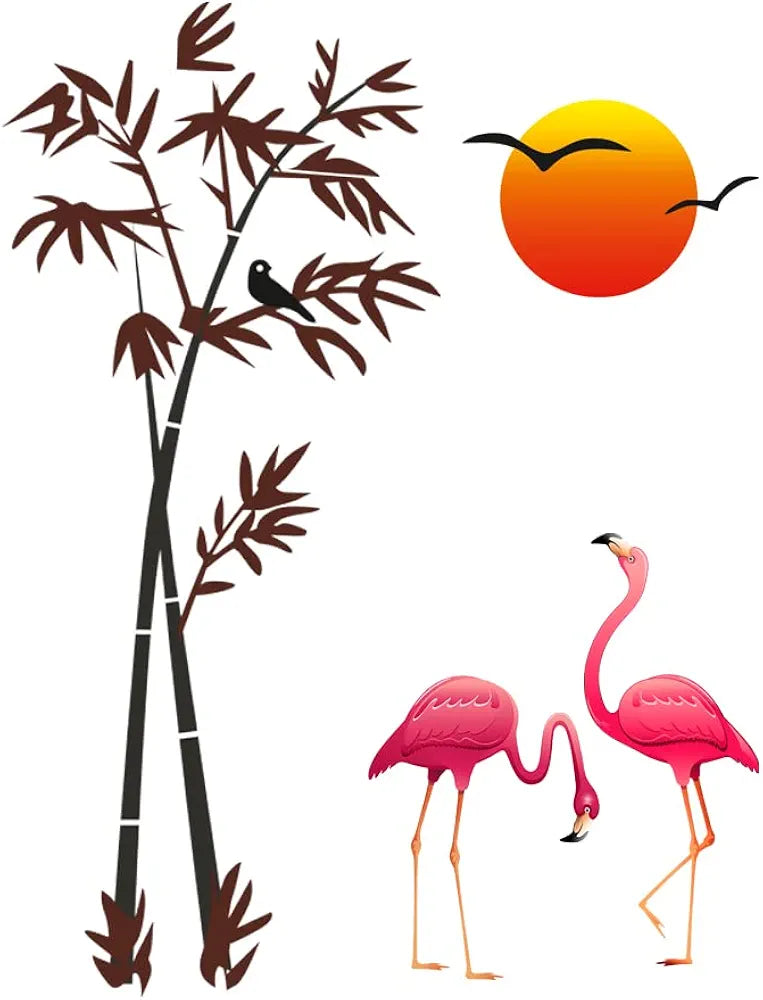 Rangoli New Modern Art Pink Swans in Nature Large Wall Stickers Size-50cm*70cm