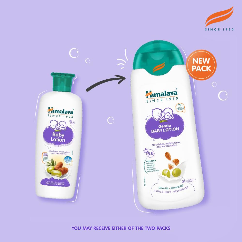 Himalaya Gentle Baby Lotion 100ml with Almond Oil, Olive Oil & Giloy | pH 5.5 | No. 1 Doctor Recommended Baby Lotion | Hypoallergenic | Nourishing Baby Moisturizer for All Skin Types