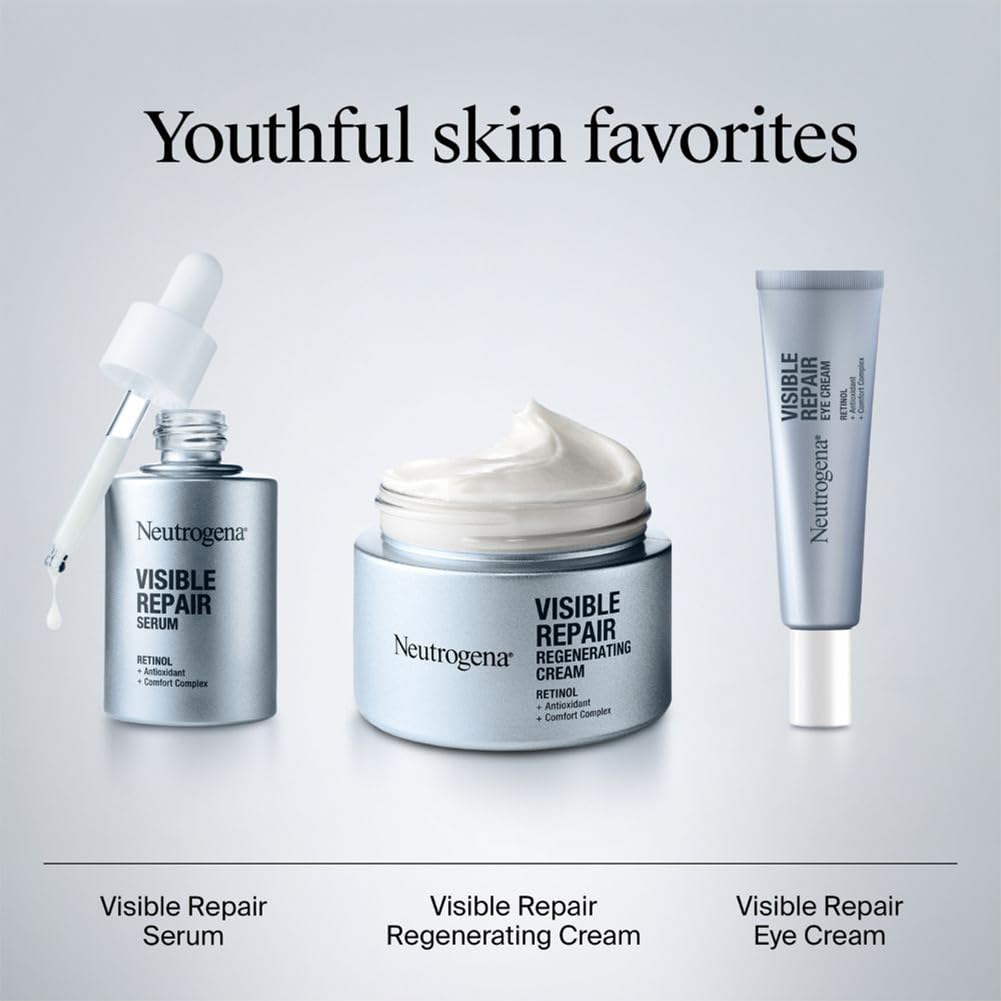 Neutrogena Visible Repair Retinol Day & Night Cream 50g |With Derm Proven Retinol, Peptides & Soothing Complex | Boosts Collagen for Anti-Ageing | Visibly Renews Skin Texture, Evens Tone & Smoothes Fine Lines | Non Irritating