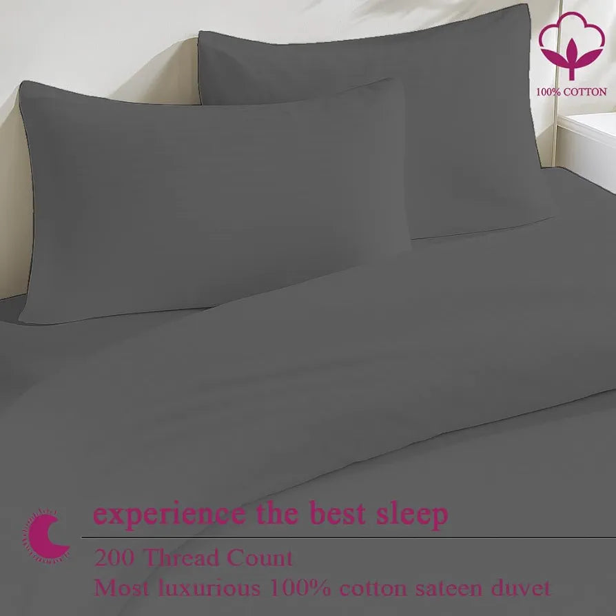 Trance Home Linen Zippered 100% Cotton 200TC Satin Stripe King Size Duvet Cover Quilt Cover Blanket Cover Razai Comforter Cover with 2 Pillow Covers  Colour Steel Grey
