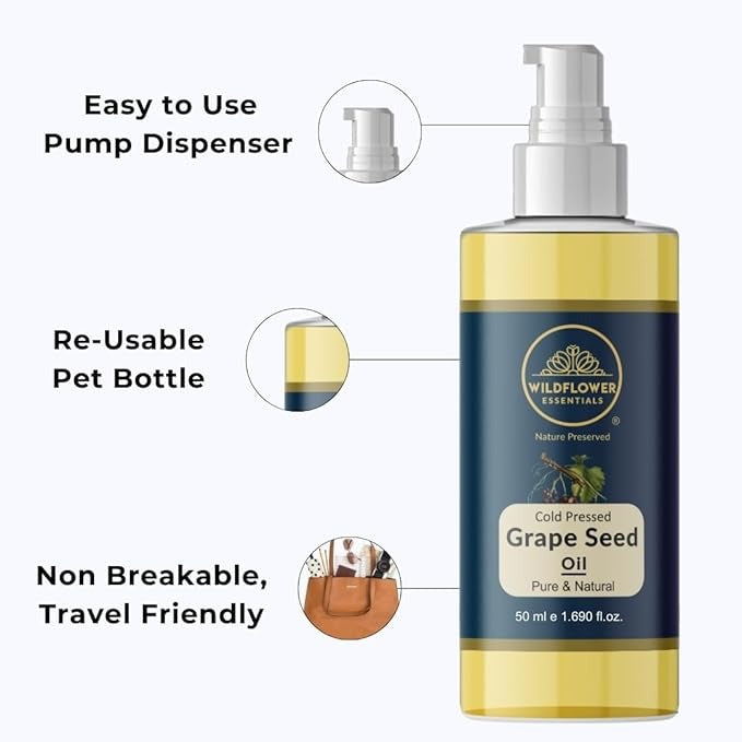 Wildflower Essentials Grape Seed Oil Cold Pressed - 50 ml