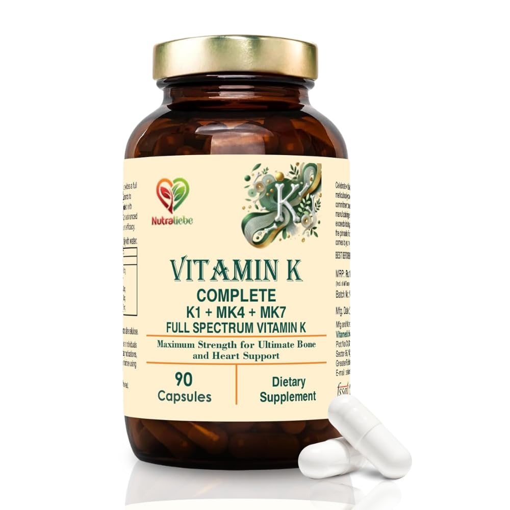 Nutraliebe Vitamin K Complex - High Potency, Includes Vitamin K1 (Phytomenadione) & Vitamin K2 (MK-4, MK-7), Non-GMO, 90 Capsules