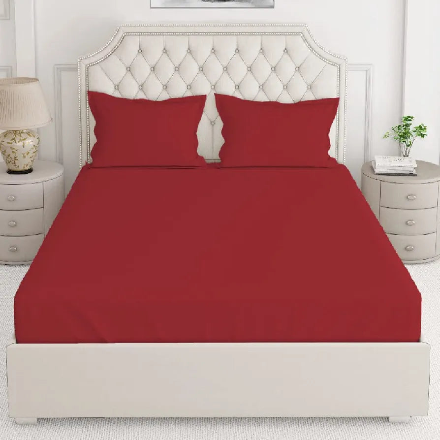 Layers Be Bold Cotton Elastic Fitted King Size Bedsheet for King Size Bed All Season Moisture Absorbent 140 TC Red