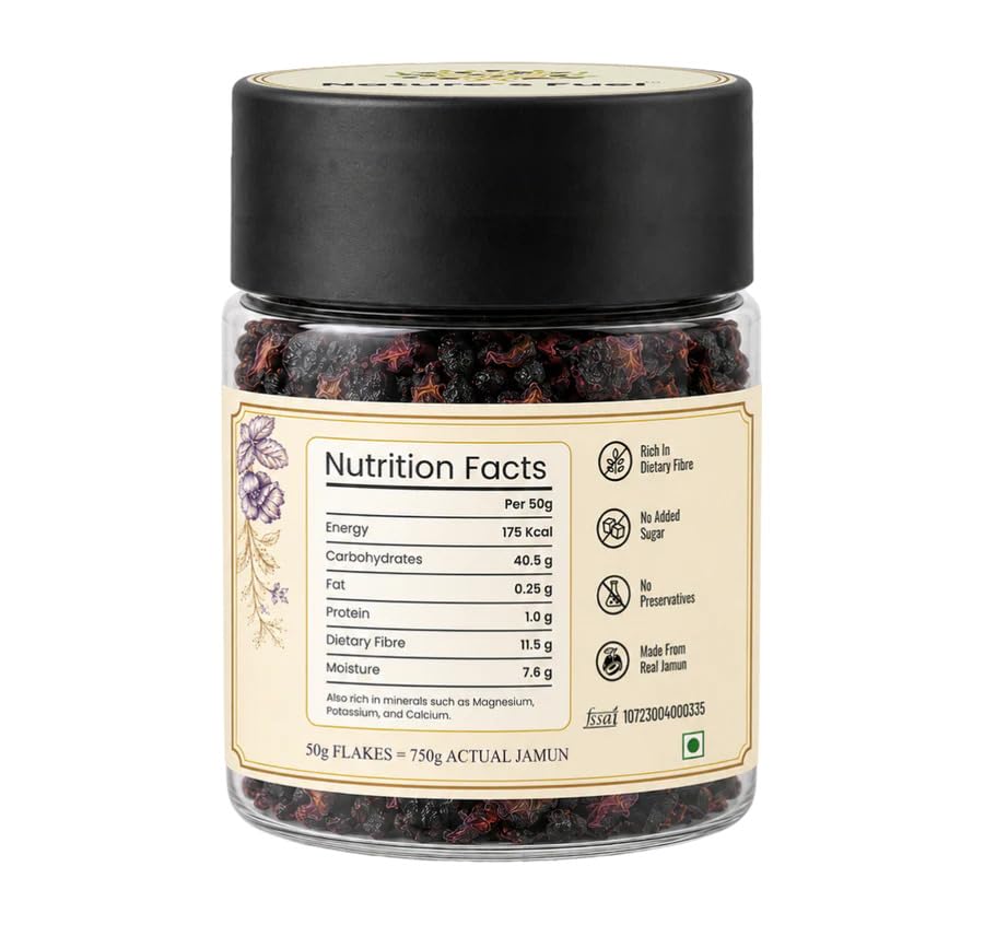 Nature's Fuel Dry Jamun Flakes 50g | 100% Natural Dry Black Plum (Jamun) Fruit Snack | No Added Sugar, No Preservatives