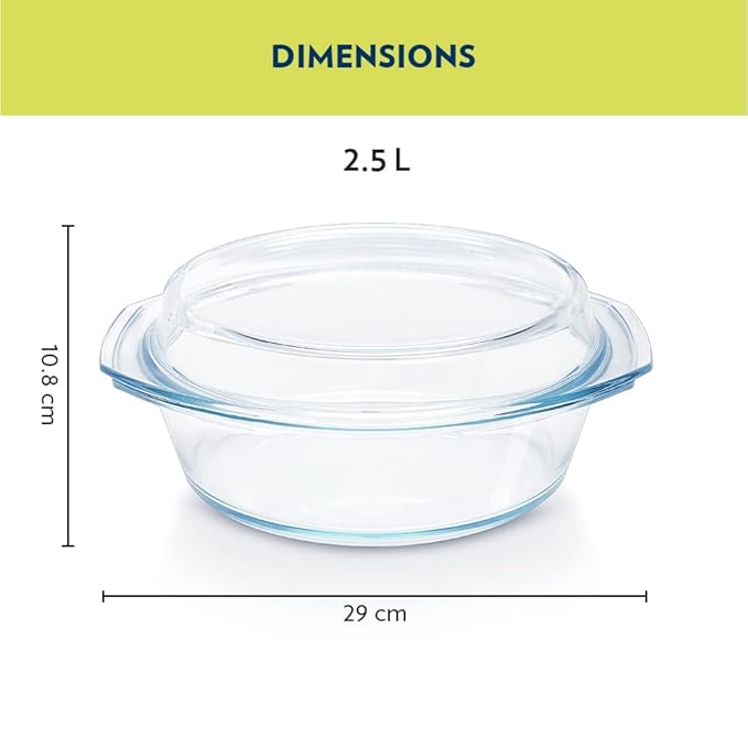 Borosil Glass Floral Oven and Microwave Safe Serving Bowl Casserole With Glass Lid | 2.5l | Transparent
