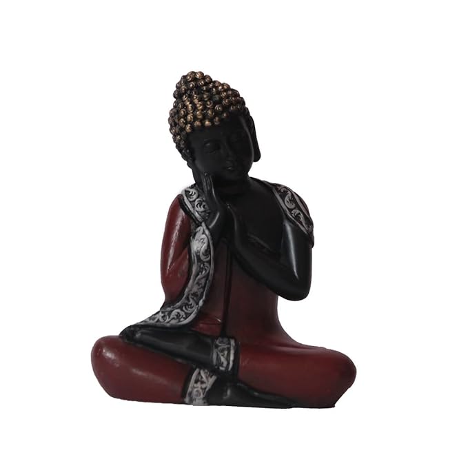 Ecraftindia Antique Finish Handcrafted Thinking Buddha Polyresin Statue | Red and Black