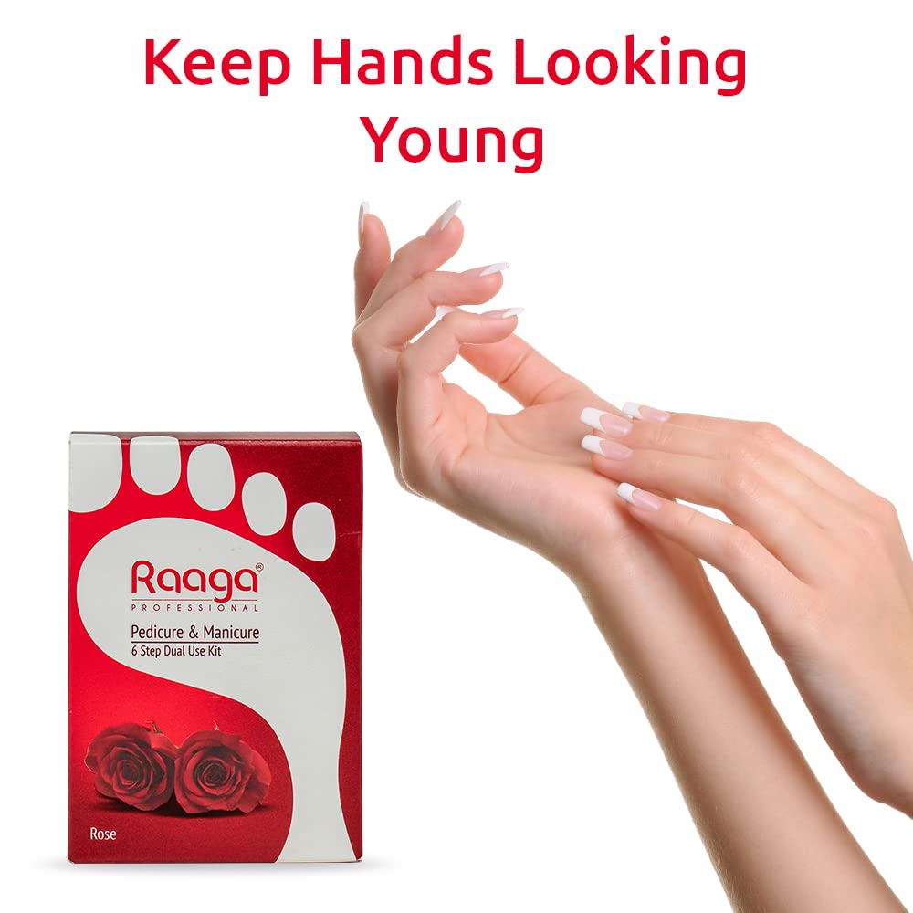 Raaga Professional Rose Pedicure and Manicure Kit for Soft & Relaxed Hands and Feet | 99% Pure Rose Extract | 6 Step Single Use Kit | 6 Sachets | 63 gm