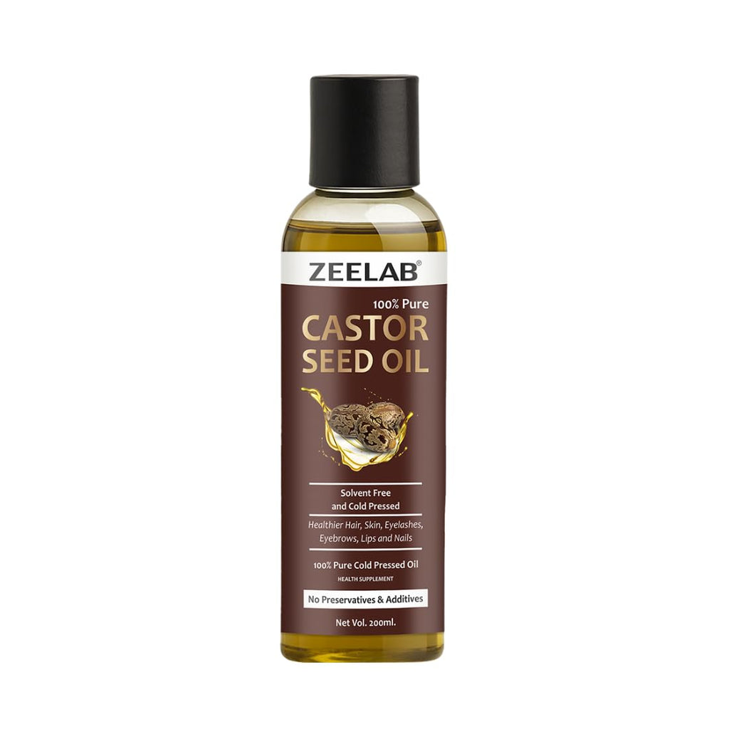 Zeelab Castor Seed Oil 200ml | 100% Pure Cold Pressed | Castor Oil for Skin, Hair Growth, Dandruff, Cleansing & Massage | Multipurpose Herbal Oil for Men & Women