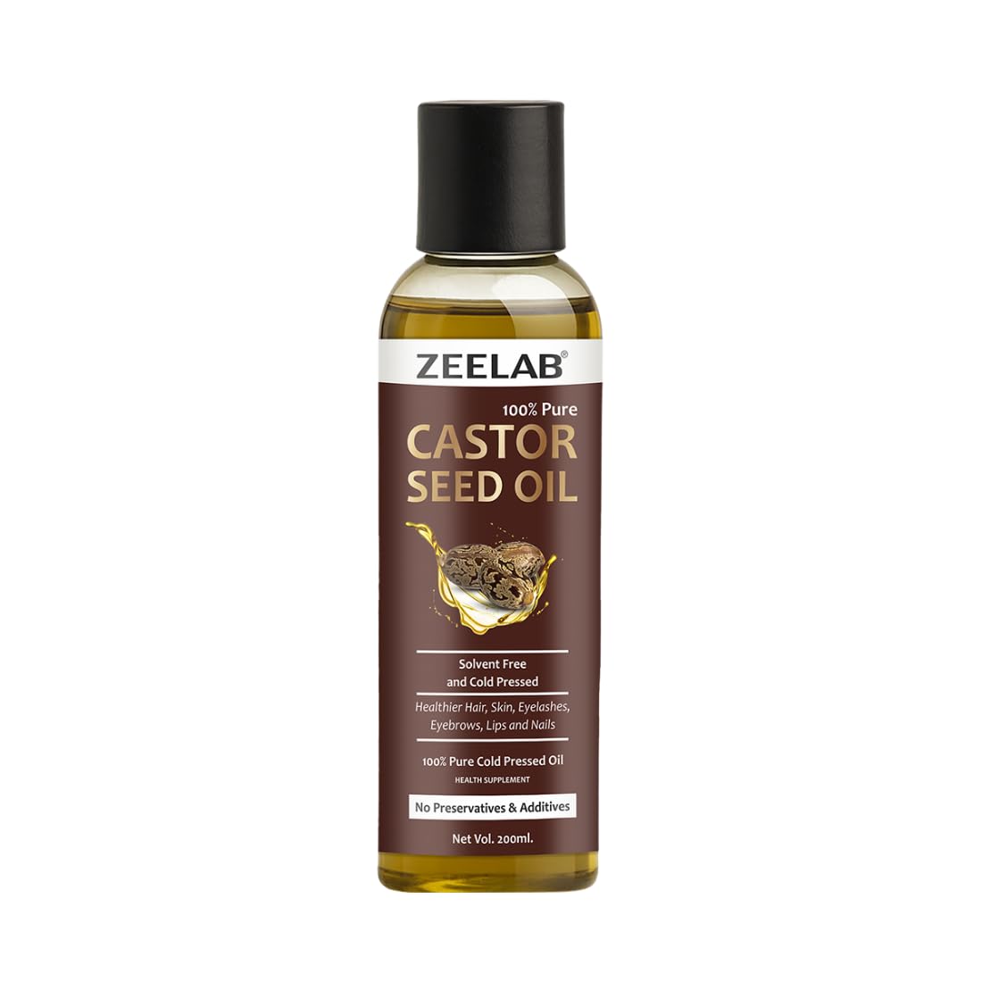 Zeelab Castor Seed Oil 200ml | 100% Pure Cold Pressed | Castor Oil for Skin, Hair Growth, Dandruff, Cleansing & Massage | Multipurpose Herbal Oil for Men & Women