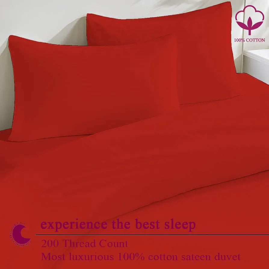 Trance Home Linen Zippered 100% Cotton 200 TC Satin Stripe King Size Duvet Cover Quilt Cover Blanket Cover Razai Comforter Cover with 2 Pillow Covers Colour Bright Red