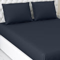 Haus & kinder Cotton Elastic Fitted Bedsheet King Size 2 Pillow Covers | Colour Navyblue