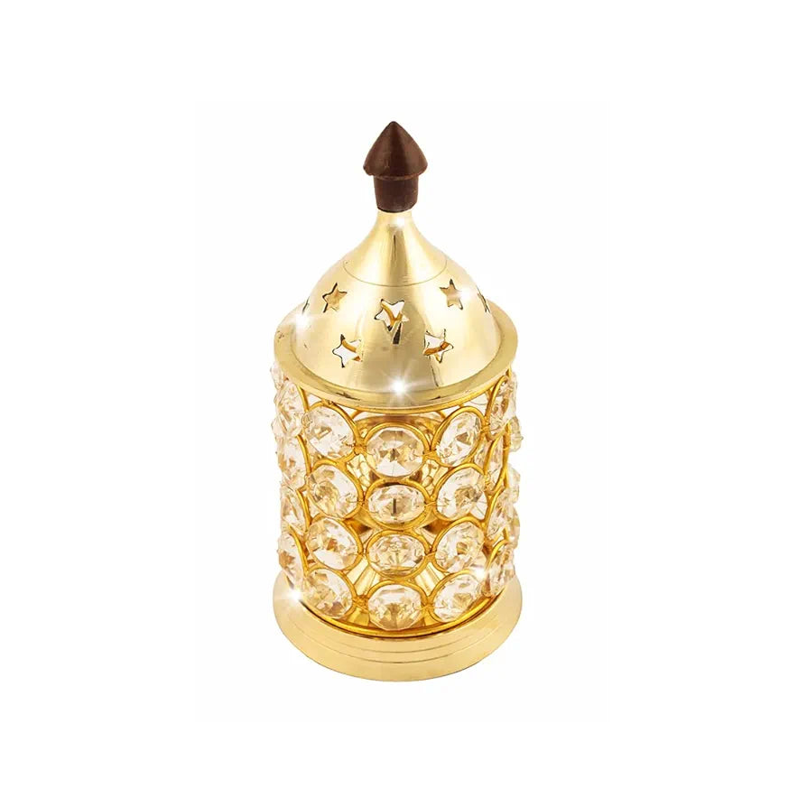 Shubhkart Nitya Crystal Deep Small Decorative Brass Crystal Oil Lamp Lantern Deep Jyot Diwali Tea Light Holder 180Gm