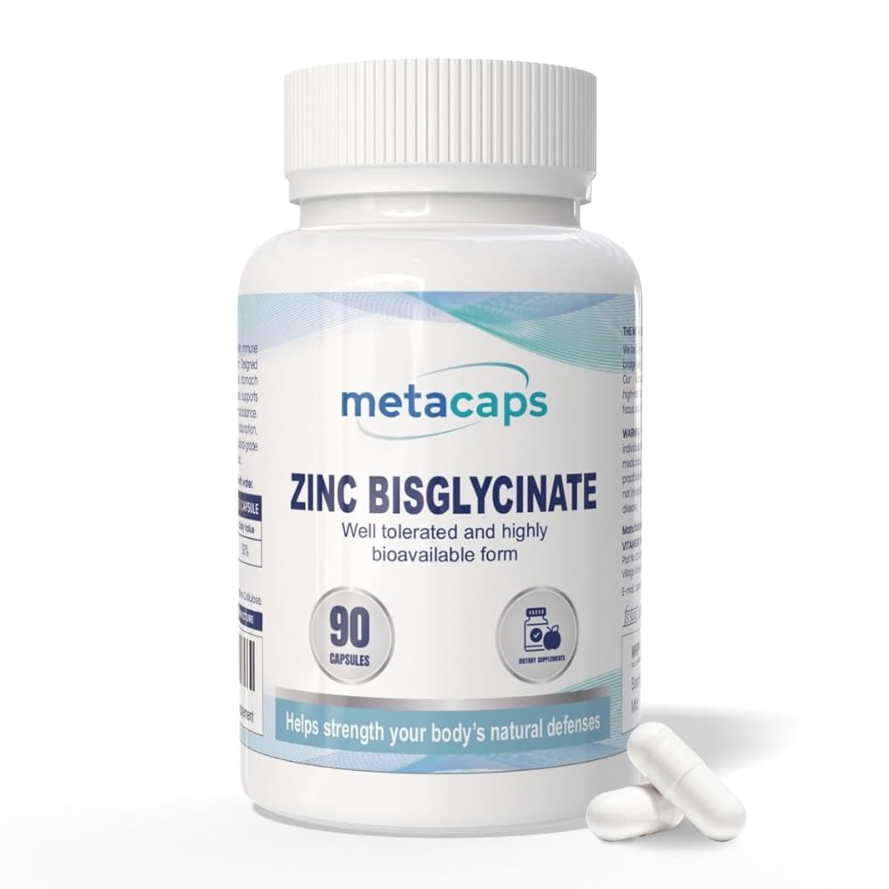 MetaCaps Zinc Bisglycinate – 90 Veg Capsules | High Absorption Chelated Zinc for Maximum Bioavailability | Gentle on Stomach & Non-Nausea Formula | Supports Immune Defense, Skin Health & Hormonal Balance | Vegan & Non-GMO Supplement