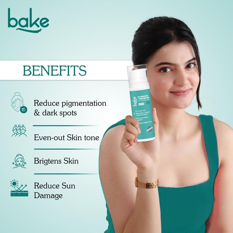 BAKE 6% Glycolic Acid Cream with Niacinamide for Pigmentation, Dark Spots & Tan Removal | Daily Brightening Cream | Improves Uneven Skin Tone & Reduces Sun Damage | For Men & Women | 30g