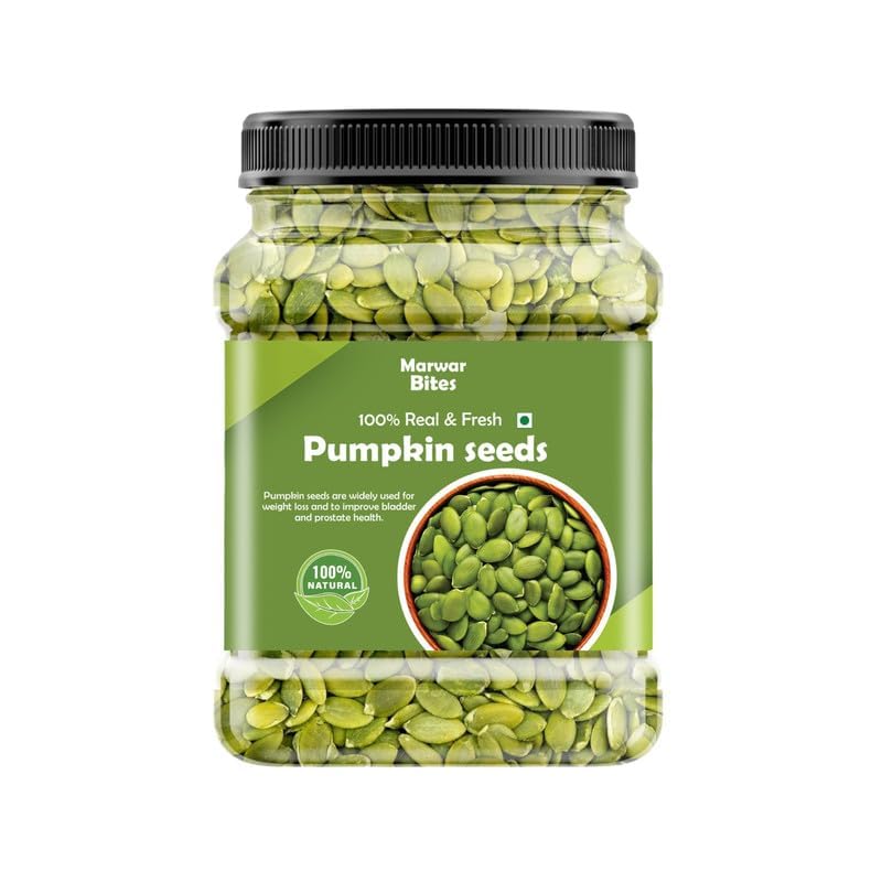 MarwarBites Premium Pumpkin Seeds - AAA Grade | Kaddoo Beej | Edible Seeds for Snacking, Topping & Baking | Raw & Natural Superfood Diet Snack | Rich Source Of Fibre | Resealable Jar Pack