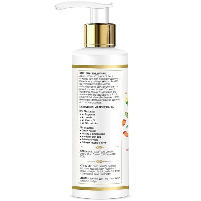 Mom & World Baby Massage Pure Organic Virgin Coconut Oil Cold Pressed - 200 ml