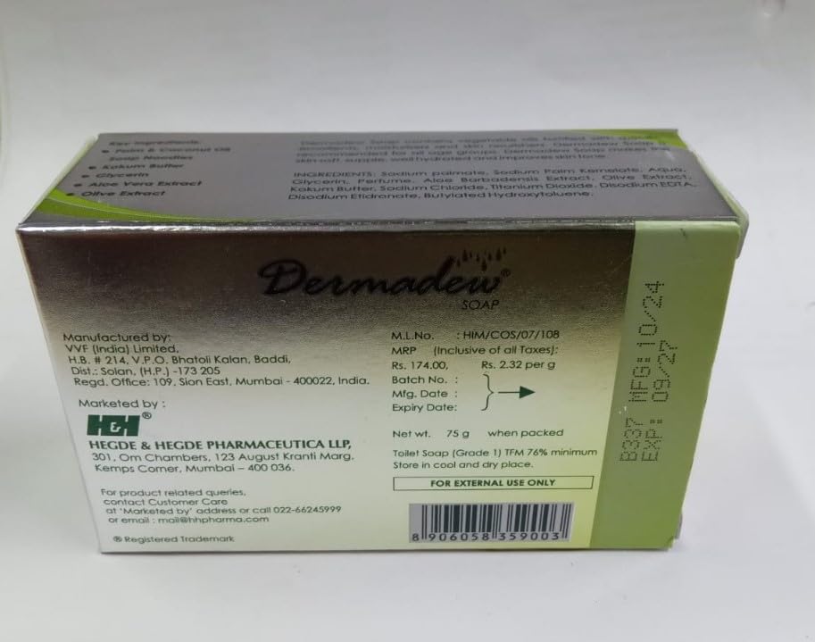 Dermadew Soap Vegetable Oils Fortified With Specific Emollients, Moisturizers, and Skin Nourishes - 75 Gms | Pack of 4