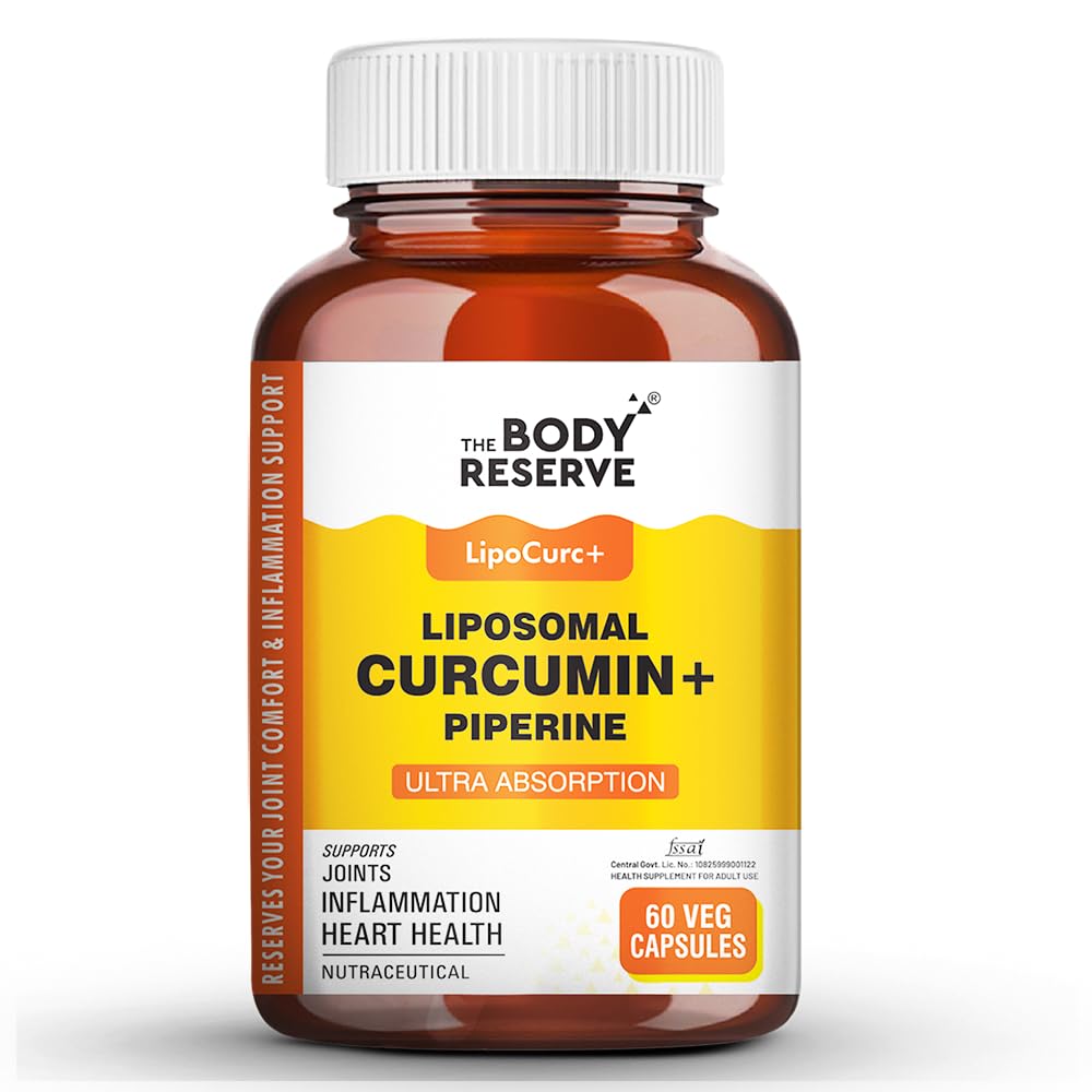 The Body Reserve Liposomal Curcumin Capsules, 500mg with Piperine, Anti-inflammatory Supplement for Adults Pure Turmeric Extract Supplement for High Absorption Joint & Heart Health Support for Adults â€“ 60 caps