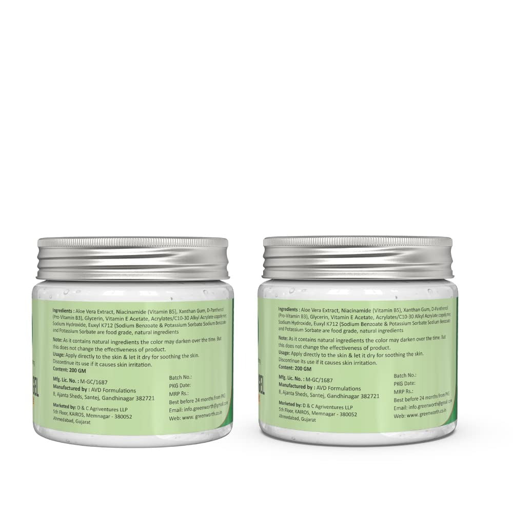 Green Worth Pure Aloe Vera Gel - 200 gms (Pack of 2)