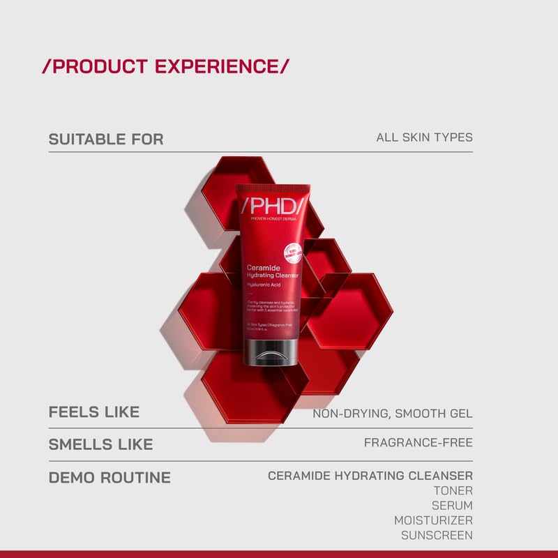 /PHD/ Ceramide Hydrating Cleanser with Hyaluronic Acid 100ml | Non-Drying Gel Face Wash for All Oily Skin, Dry Skin & Sensitive Skin | Gently Cleanses, Hydrates & Protects Skin Barrier | Fragrance-Free