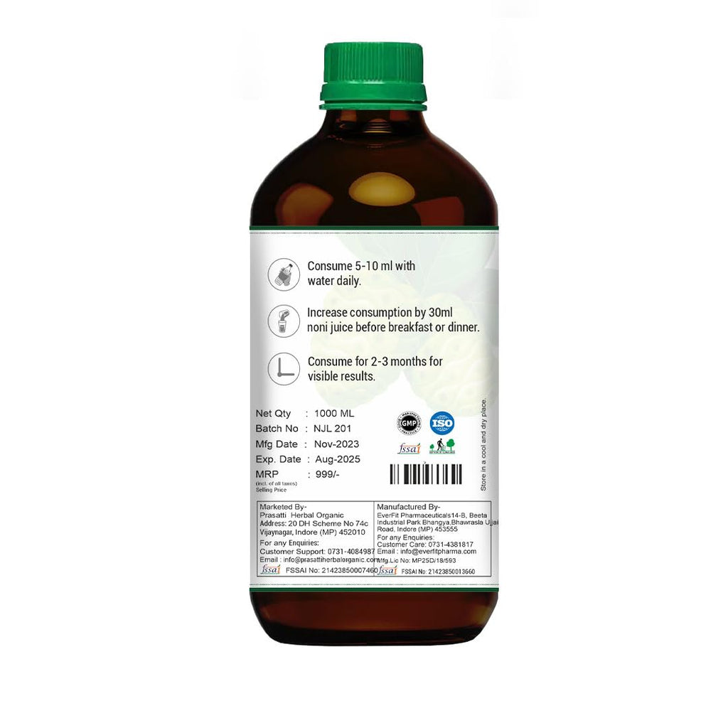 Prasatti Herbal Organic Plant Based Elixir Noni Juice for Men & Women - 1000 Ml