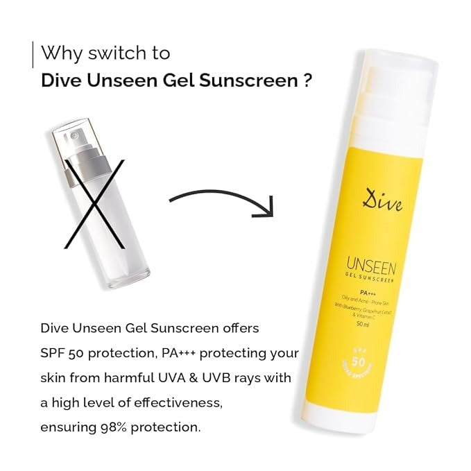 Dive Unseen Gel Sunscreen Spf 50 PA+++ - 50 ml (Pack of 2)