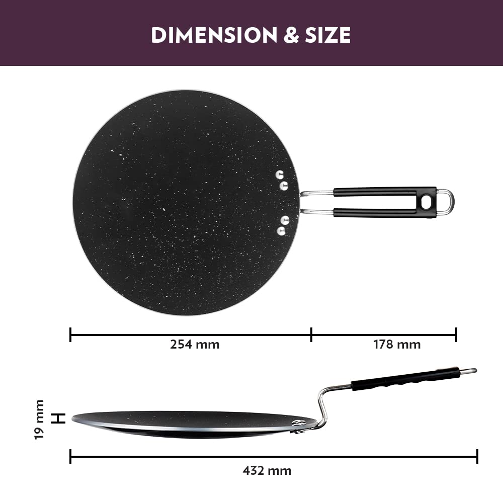 Borosil Granito Non-stick Concave Tawa | Induction Friendly | Granite Finish | Pfoa-free | 25 Cm Diameter | Black