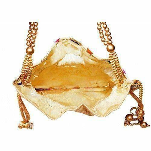 Ethnic Clutch Silk Potli Batwa Pouch Bag with Metal Bead work Gift