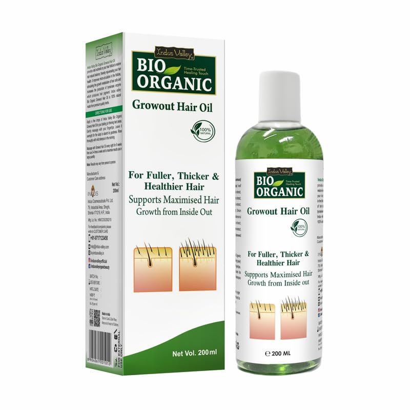 INDUS VALLEY Bio Organic 100% Organic Growout Hair Oil Combats Dandruff, Flaky scalp, Frizz and Split Ends (200ml)
